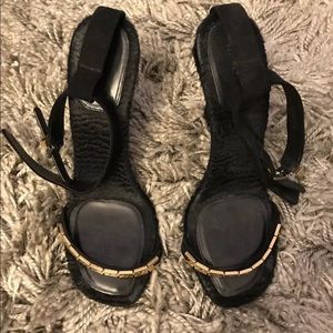 CELINE pony hair fur sandals heels